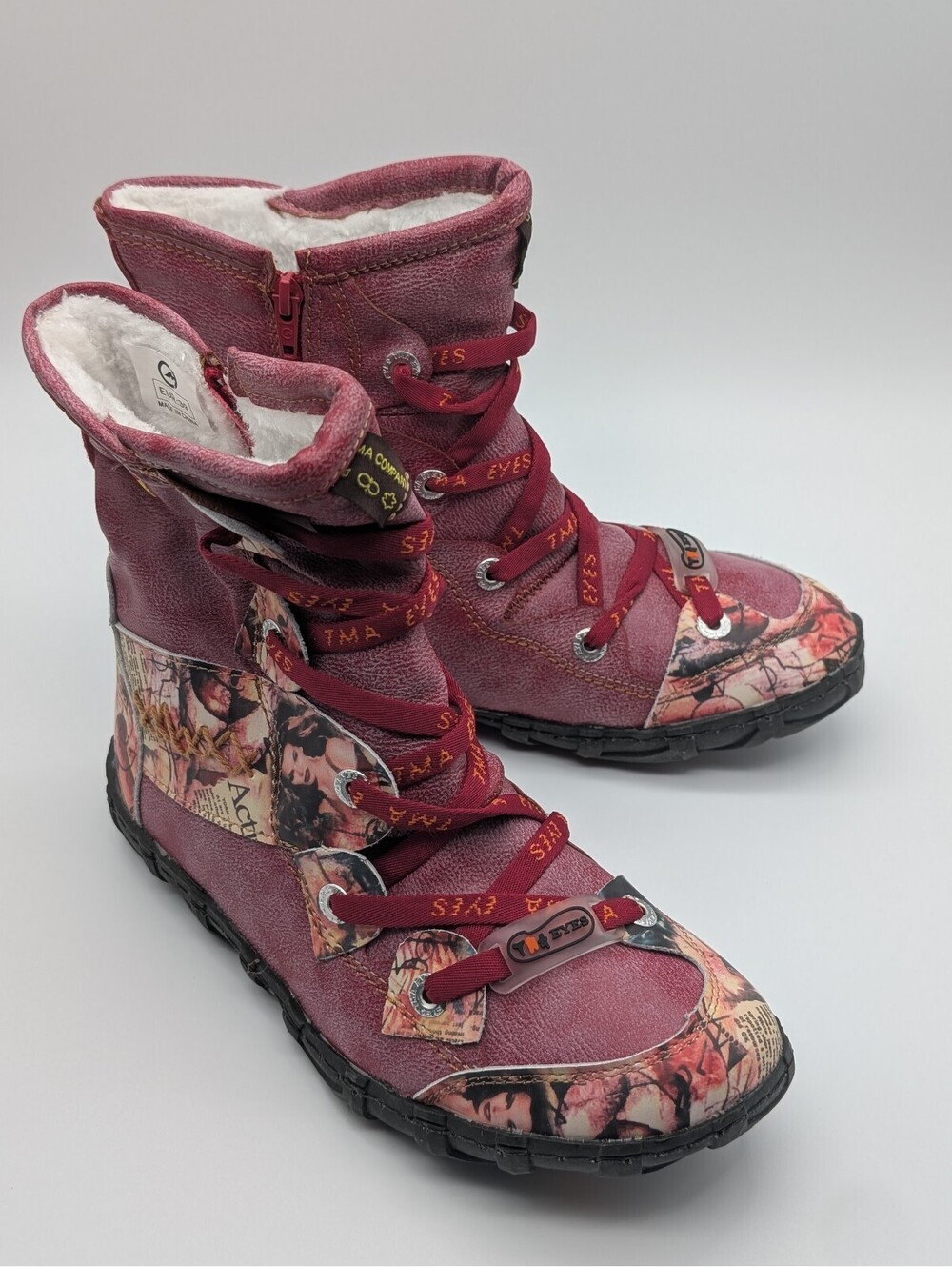 TMA EYES TMA Act Burgundy Graphic Panel Boots - Women's 8.5